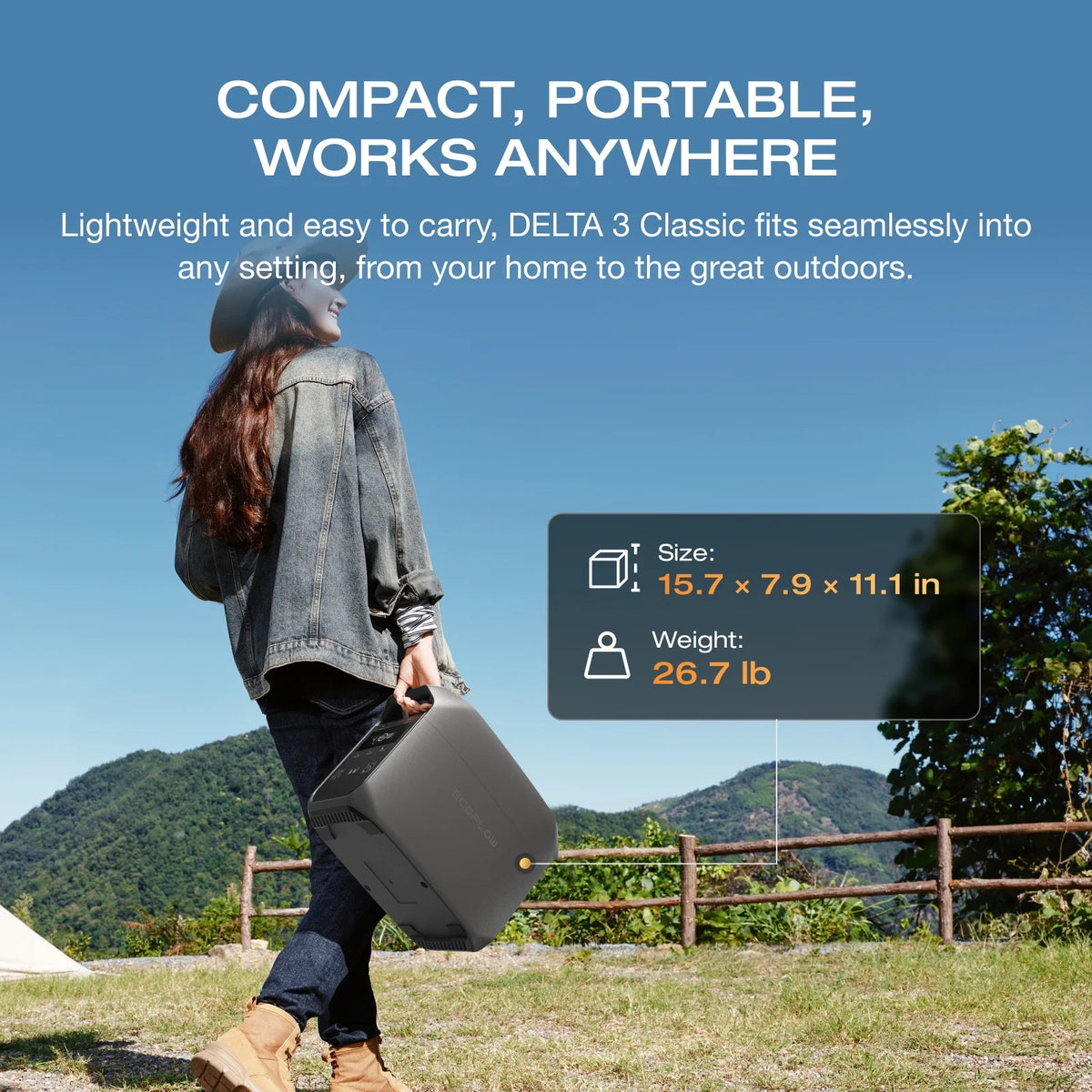 DELTA 3 Classical 1000Wh Portable Power Station with Bag,Lifepo4 (LFP) Battery Solar Generator,1800W AC Output for Outdoor Camping,Home Backup,Emergency,Rv