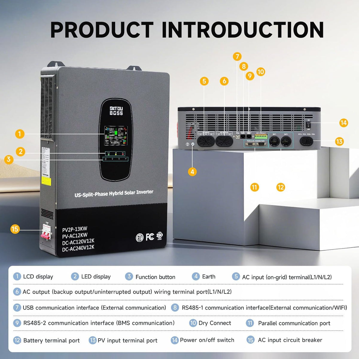 12000W Hybrid Solar Inverter with Wifi, 48V Split Phase