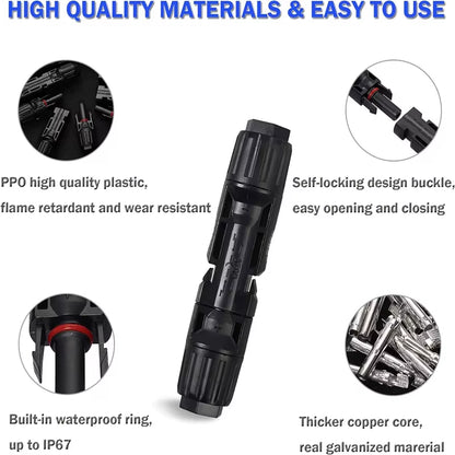 10 Pairs Solar Connector MC4 1000V Solar Plug 30A for PV Cable Connection UV Resistant IP67 Male Female Connector
