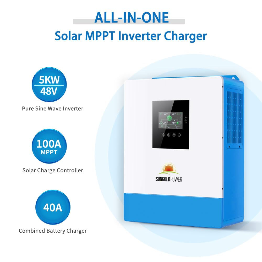 UL1741 5000W DC 48V Pure Sine Wave Solar Inverter,120Vac Output,100A MPPT Solar Charger and 40A AC Battery Charger,All in One Solar Inverter for Back Up,Off Grid System (Support Parallel)