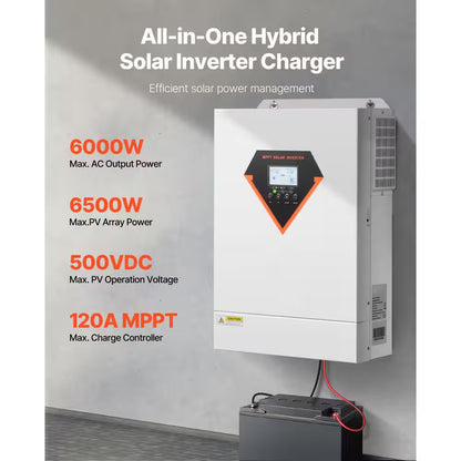 Hybrid Solar Inverter 3500W All in One Pure Sine Wave Charger 24 V DC to 220/230V AC Built-In 100A MPPT Solar Controller