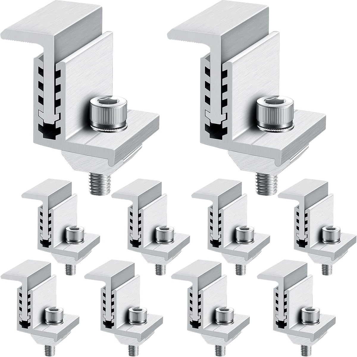 10 Solar Panel End Clamp Mounting Z Bracket Mid Clamps Aluminum Rail End Clamps Clips Adjustable Panels Grounding Gutter Kit for Pv Mounting System Install Hardware Fasteners Accessory
