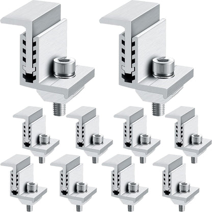10 Solar Panel End Clamp Mounting Z Bracket Mid Clamps Aluminum Rail End Clamps Clips Adjustable Panels Grounding Gutter Kit for Pv Mounting System Install Hardware Fasteners Accessory