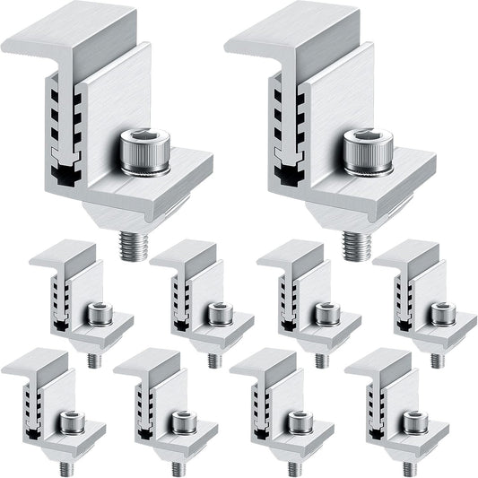 10 Solar Panel End Clamp Mounting Z Bracket Mid Clamps Aluminum Rail End Clamps Clips Adjustable Panels Grounding Gutter Kit for Pv Mounting System Install Hardware Fasteners Accessory