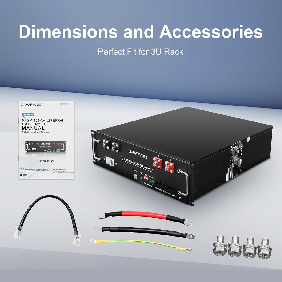 48V 100Ah Lifepo4 Battery, 5.12Kwh 3U Server Rack Mount Lithium Battery, Built‑In 100A Smart BMS, RS485 CAN RS232, up to 15000 Cycles, for Solar Energy Storage Home Backup