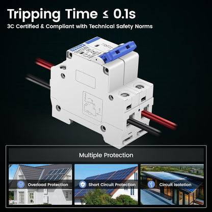 DZ47 DC 1000V 63A 2 Pole Miniature Circuit Breaker, DIN Rail Mount DC MCB for Solar PV System, Thermal Magnetic Trip DC Disconnect Protection Switch