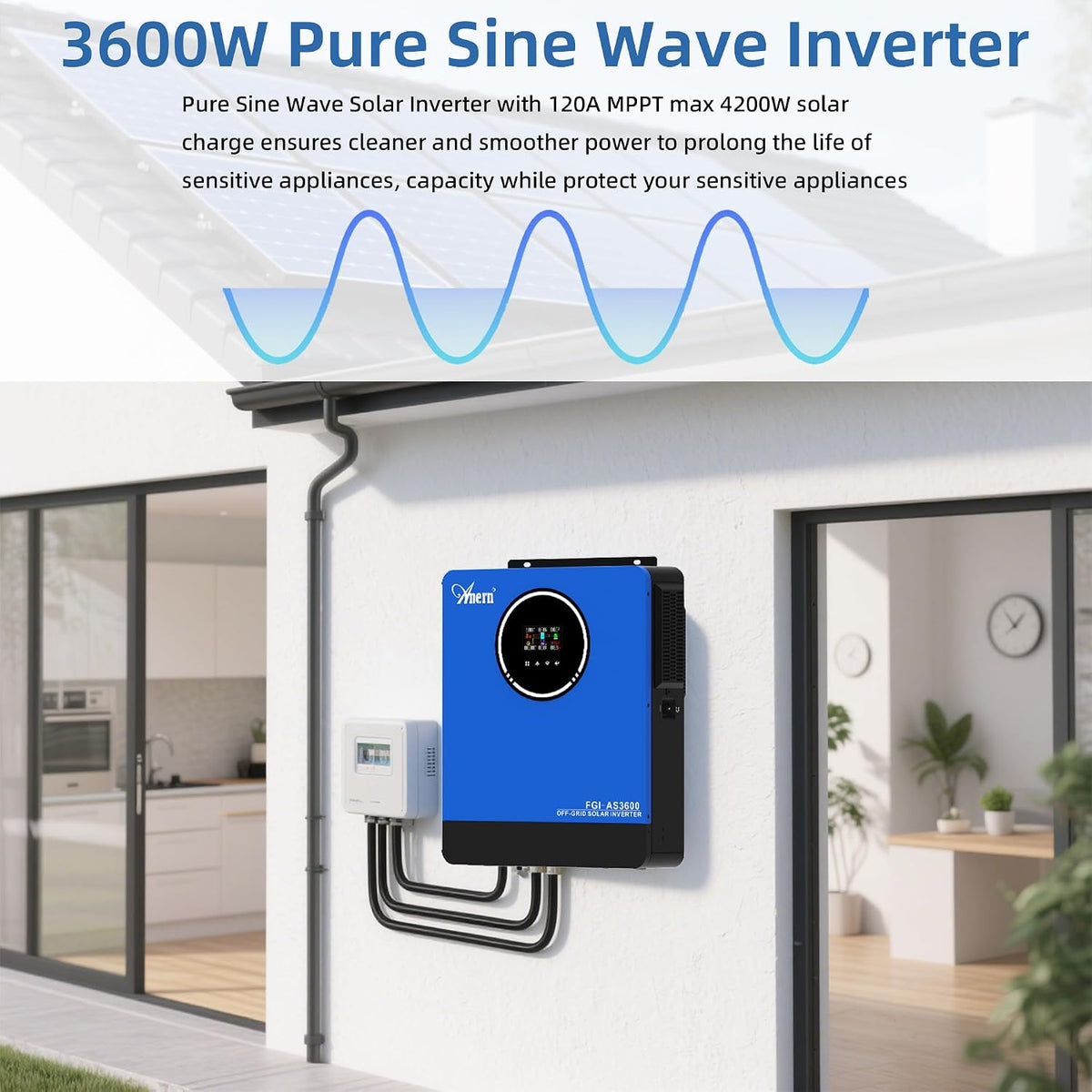 3600W Hybrid Solar Inverter 24V to 110VAC All in One for Home Backup, 120A MPPT Solar Charge Controller, Pure Sine Wave, 4200W PV Input, Works with Lead-Acid & AGM Lithium Battery, off Grid