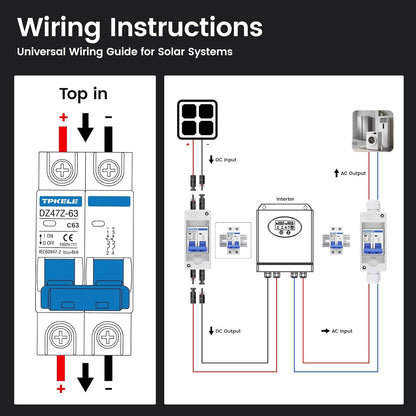 DZ47 DC 1000V 63A 2 Pole Miniature Circuit Breaker, DIN Rail Mount DC MCB for Solar PV System, Thermal Magnetic Trip DC Disconnect Protection Switch