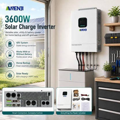 Hybrid Solar Inverter 48V 3600W,Built in 80A MPPT Solar Charger 300Vdc,Support Parallel(6 Units) Pure Sine Wave Off-Grid+On-Grid Inverter with Wifi for Home Loads,Lead Acid/Lithium Battery Compatible