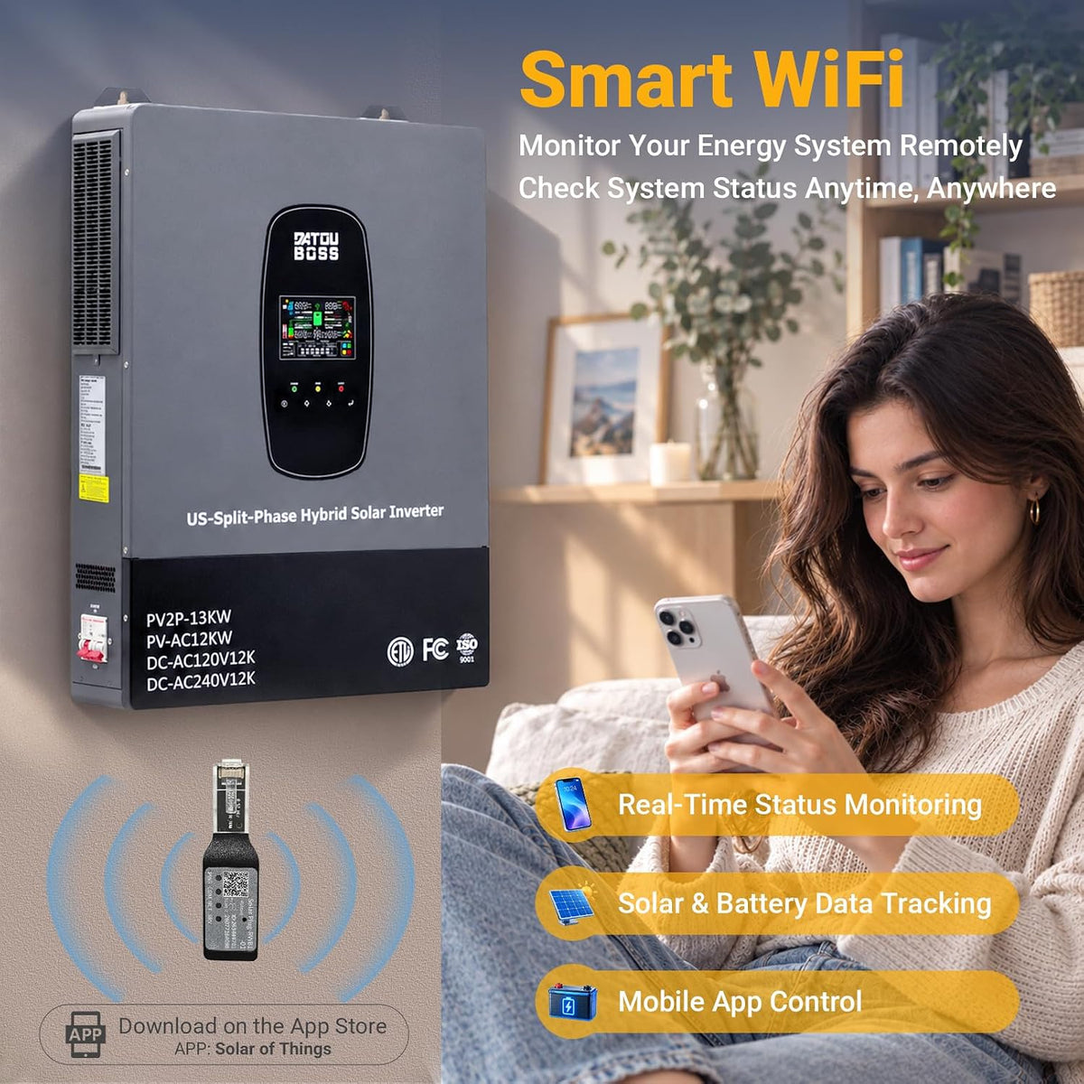 12000W Hybrid Solar Inverter with Wifi, 48V Split Phase
