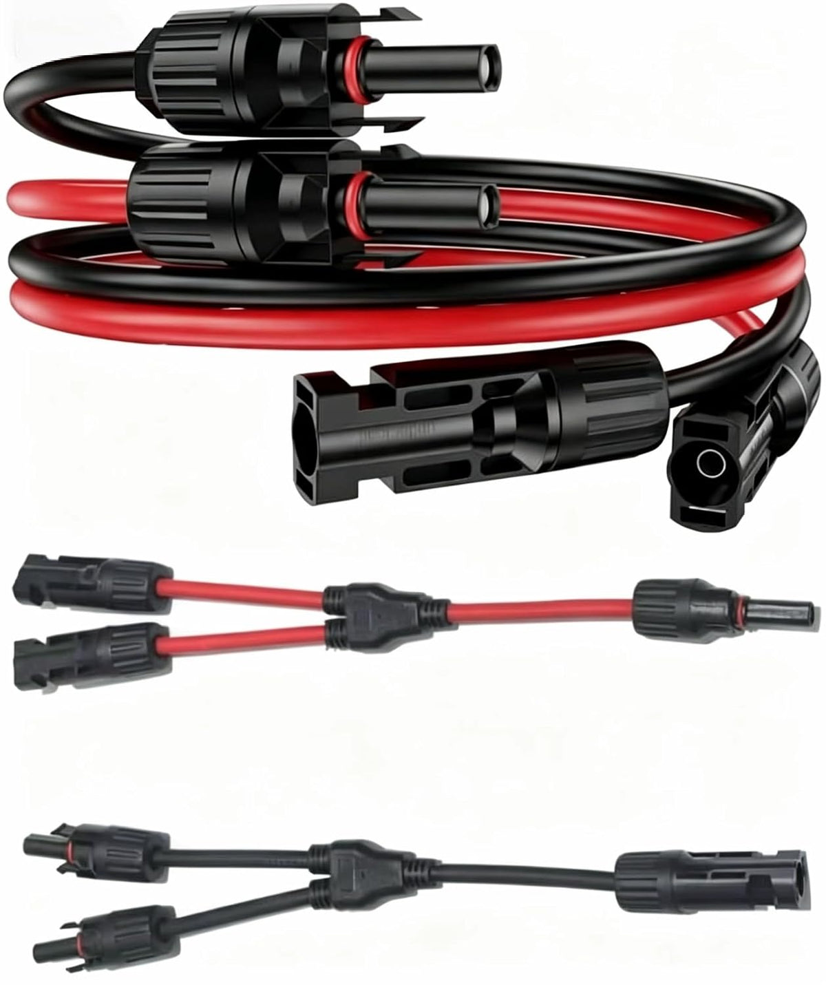 2PCS 6 FT 10AWG Solar Extension Cable with Female and Male Connector，With Extra 2Pcs Solar Y Branch Connectors Adaptor Kit for Home, Ship and RV Solar Panels，Waterproof Solar Extensioncable Kit