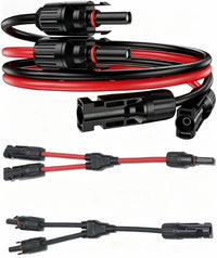 2PCS 6 FT 10AWG Solar Extension Cable with Female and Male Connector，With Extra 2Pcs Solar Y Branch Connectors Adaptor Kit for Home, Ship and RV Solar Panels，Waterproof Solar Extensioncable Kit
