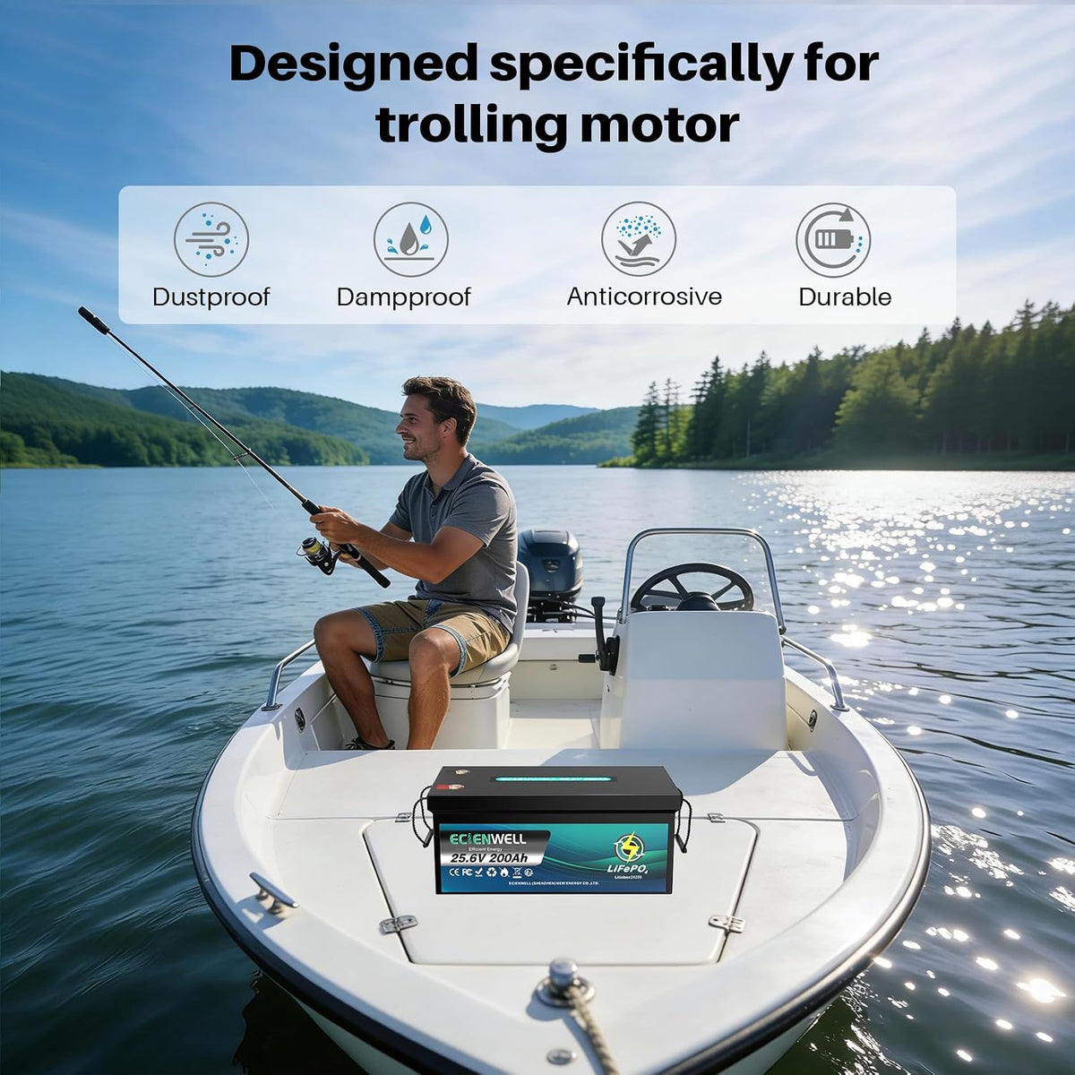 24V(25.6V) 200Ah Lifepo4 Lithium Battery, 5120Wh Deep Cycle Lithium Battery, Built-In 200A BMS, 15000+ Cycles, IP65 Waterproof, Perfect for Trolling Motor, Solar, RV, Marine, Off-Grid and Home Backup