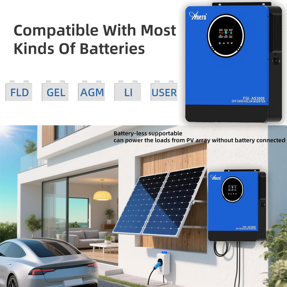 3600W Hybrid Solar Inverter 24V to 110VAC All in One for Home Backup, 120A MPPT Solar Charge Controller, Pure Sine Wave, 4200W PV Input, Works with Lead-Acid & AGM Lithium Battery, off Grid