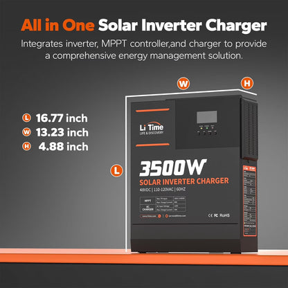 3500W Pure Sine Wave Solar Inverter Charger, 48V DC to 120V AC All-In-One Solar Inverter, Built in 80A MPPT Charge Controller, for 48V Lead Acid/Lifepo4 Battery, Home Energy Storage, Off-Grid