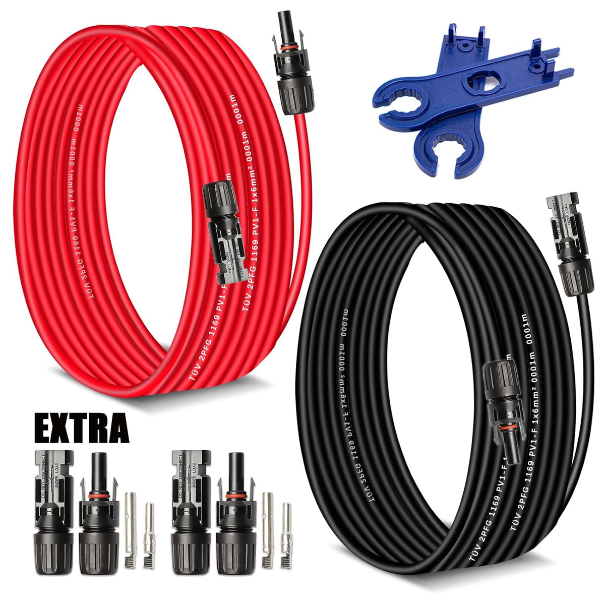 Solar Extension Cable 30 Ft 10AWG (6Mm²) Solar Power Cable Wire Male Female Connectors Gauge 30' 30A Wire for Roof PV Wire Solar Panel Cables 10 Gauge Wire