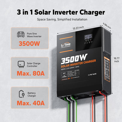 3500W Solar Inverter Charger, All-In-One 48V DC-120V AC, 80A MPPT