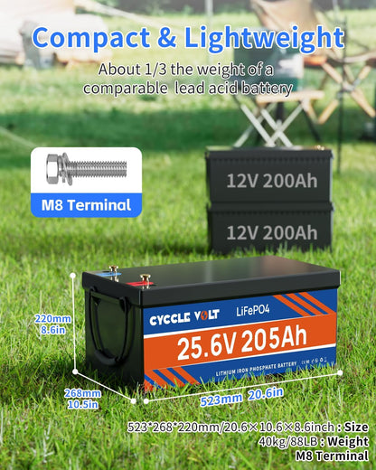24V 200Ah (205Ah) Lifepo4 Battery with 200A Bluetooth BMS, APP Control, 5248Wh Lithium Battery, Low-Temp Cutoff, up to 8000+ Cycles Perfect for Solar,Rv, Trolling Motor, Marine, off Grid