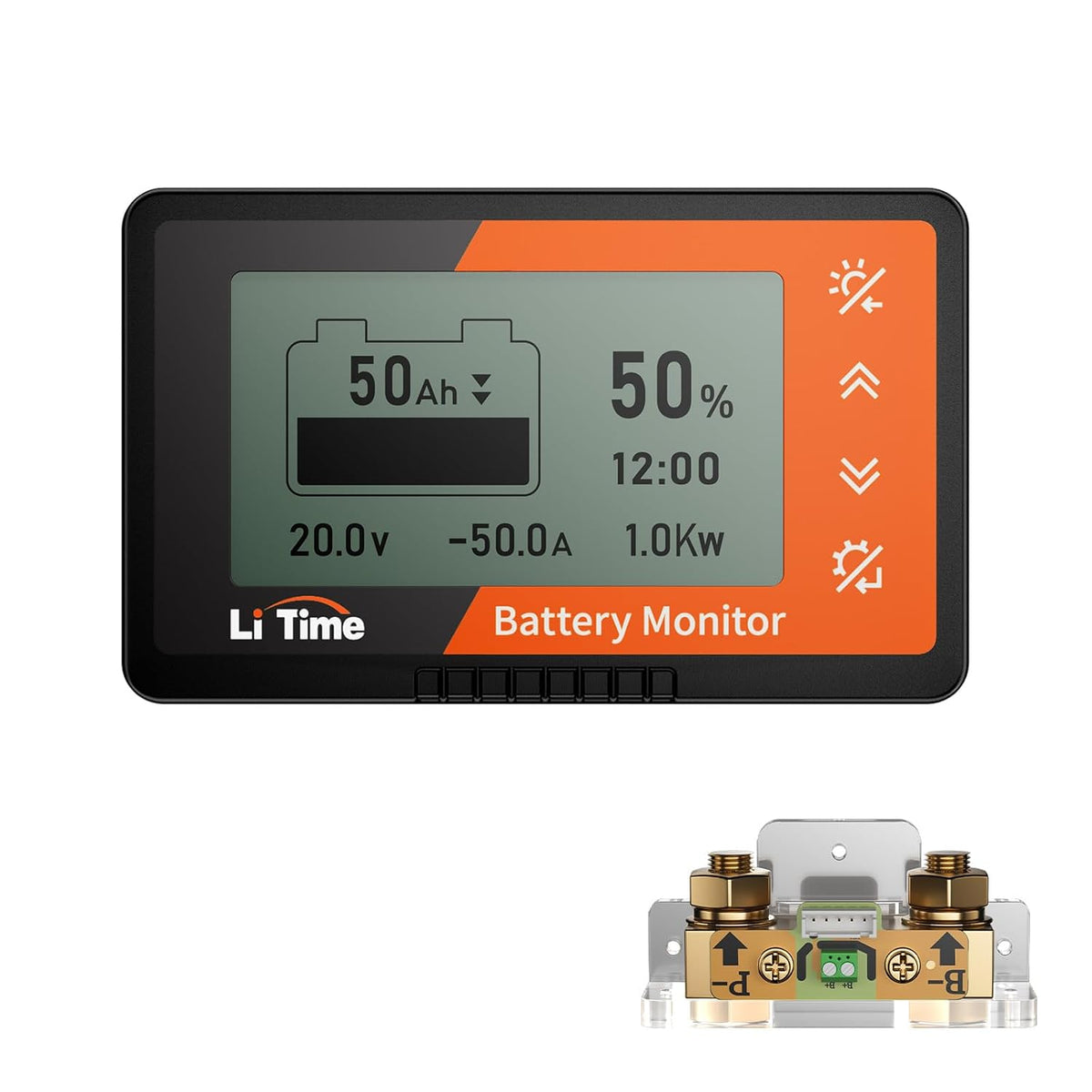 500A Battery Monitor with Shunt, 8V-120V, M8 Terminals, Buzzer Alarm