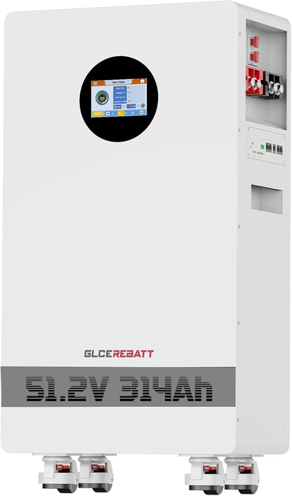 48V(51.2V) 314Ah Lifepo4 Battery, 200A Active Balancing BMS, 16.07Kwh, LCD Touchscreen & Bluetooth, up to 15 Units Parallel for Home Solar Backup Off-Grid