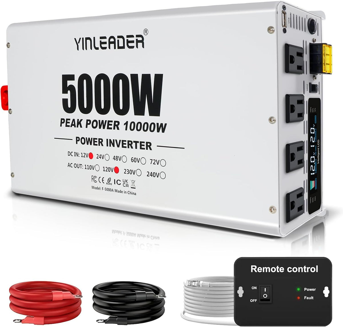 5000 Watt Power Inverter 12V to 110V/120V, Solar Inverter Remote for RV Camping Off-Grid Solar Inverter Systems