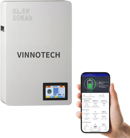 48V 200Ah((205Ah) Lithium Battery Wall Mounted, 10.49Kwh Lifepo4 Battery with 200A BMS, Bluetooth & Touchscreen, CAN |RS485 |RS232, Deep Cycle for Solar RV Backup Power