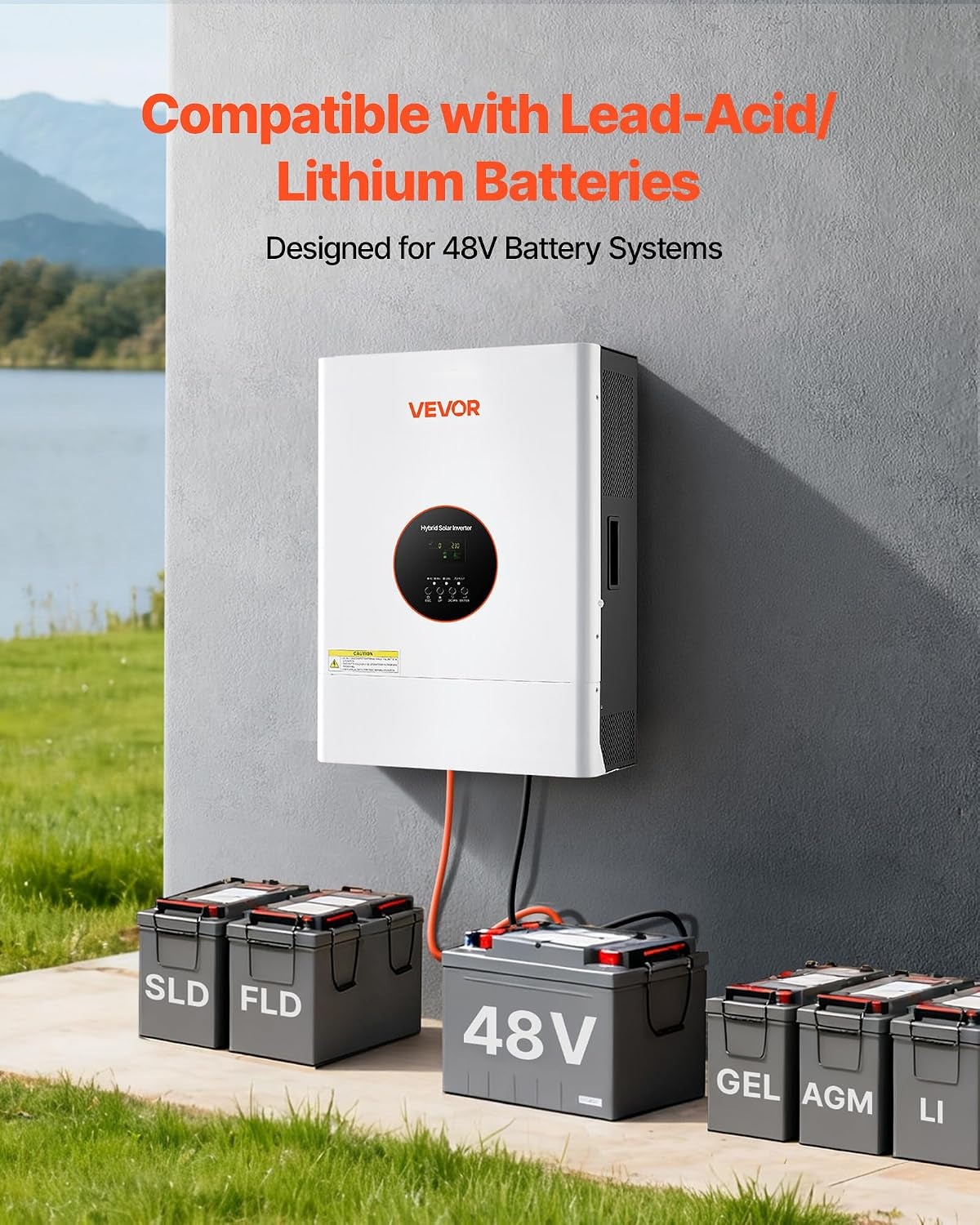 6400W 48V Hybrid Solar Inverter, 120V/240V Split Phase, Built-In 120A MPPT Solar Charge Controller, Low Frequency Pure Sine Wave Power Inverter, for Lead Acid Lithium Battery Off-Grid, NO Wifi