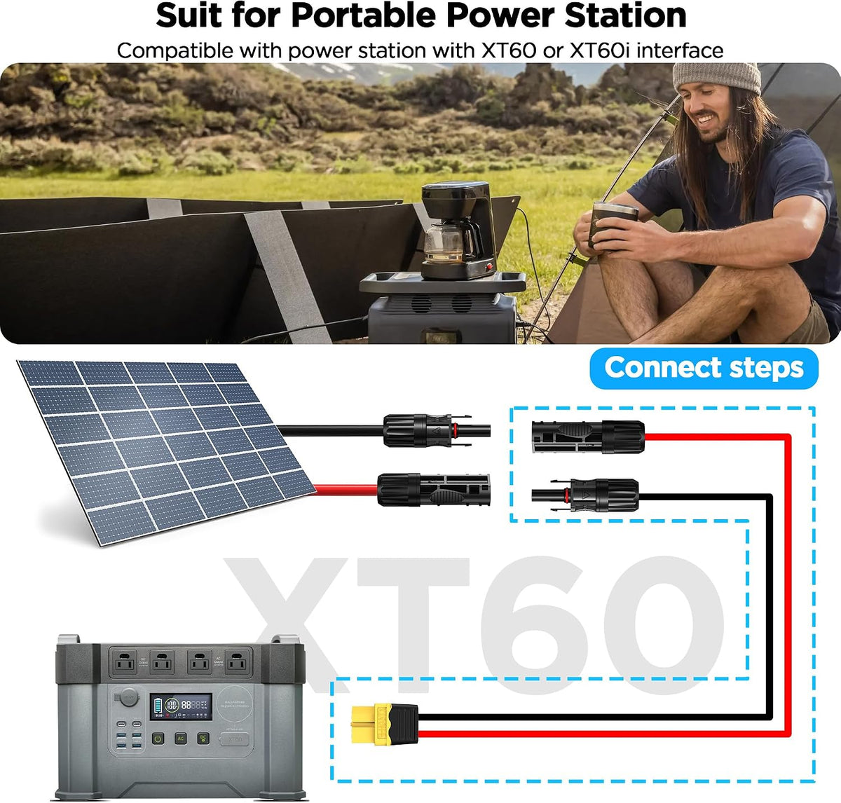 20FT Mc4 to Xt60 Connector Solar Charge Cable