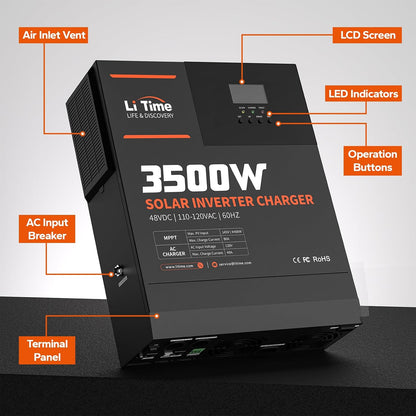 3500W Solar Inverter Charger, All-In-One 48V DC-120V AC, 80A MPPT