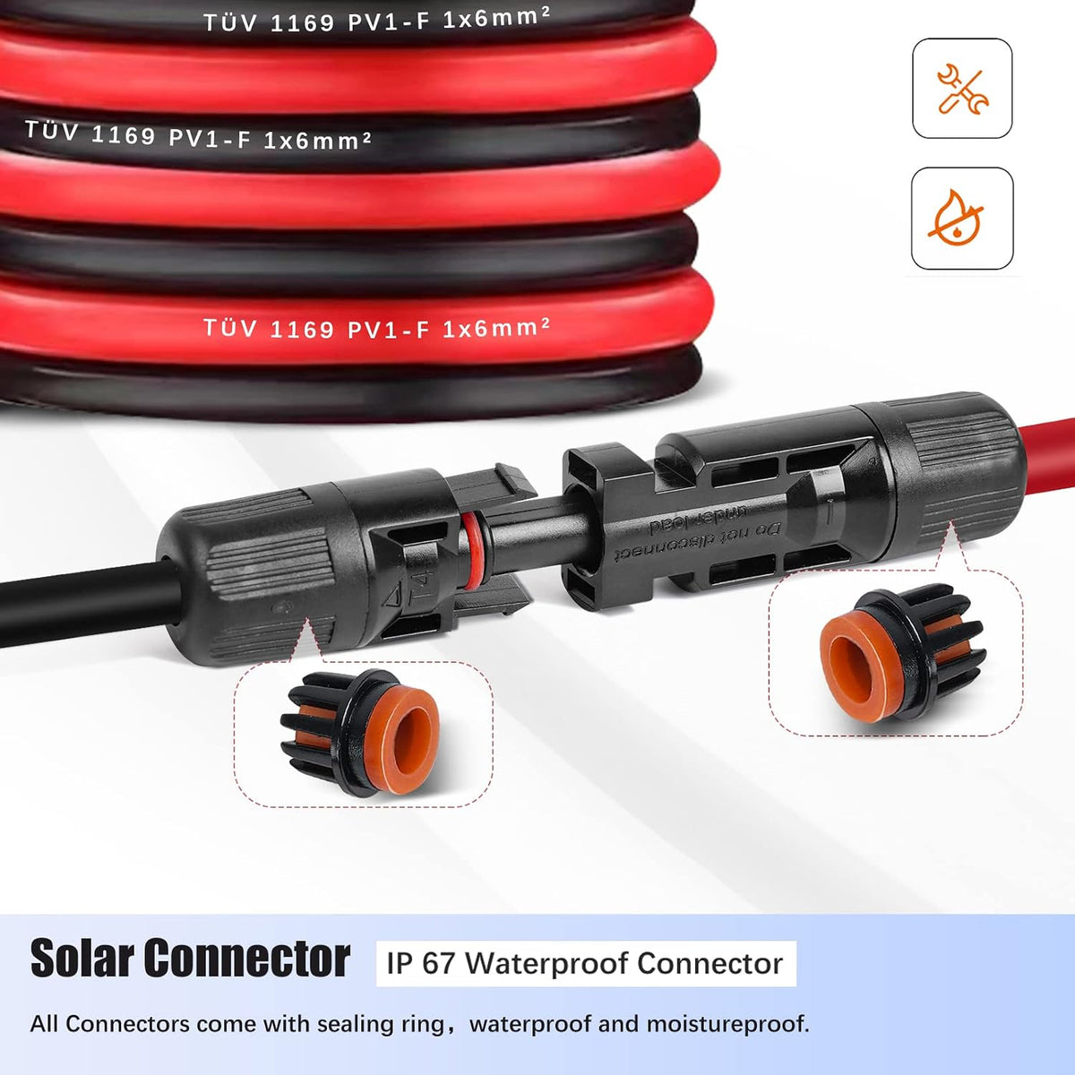 Solar Extension Cable 30 Ft 10AWG (6Mm²) Solar Power Cable Wire Male Female Connectors Gauge 30' 30A Wire for Roof PV Wire Solar Panel Cables 10 Gauge Wire