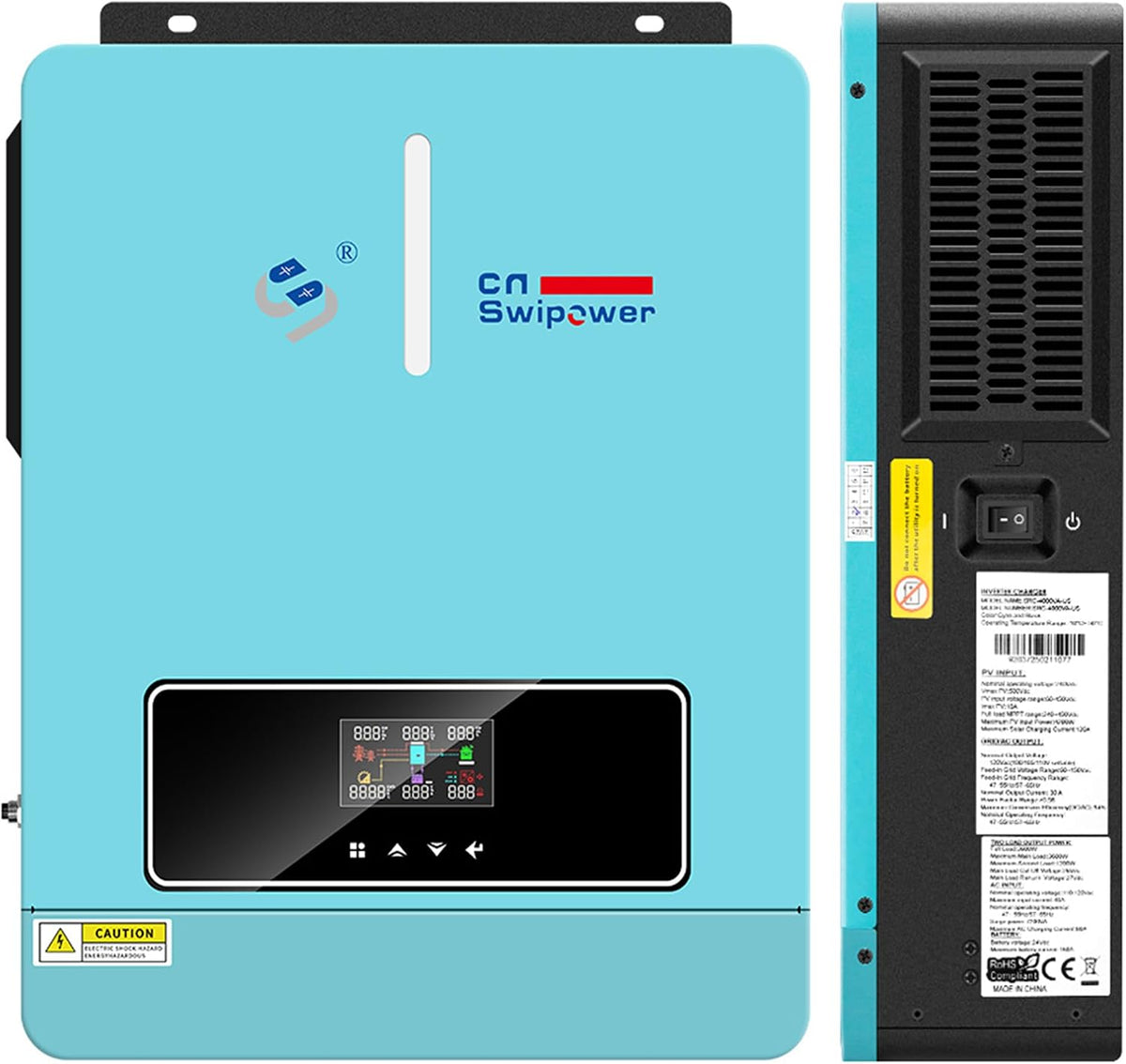 3600W Hybrid Solar Inverter，24Vdc to 120VAC Power Converter with 120A MPPT Solar Charging Controller，Battery-Less Operation Pure Sine Wave Inverter for Home, Rvs and Off-Grid Cabin