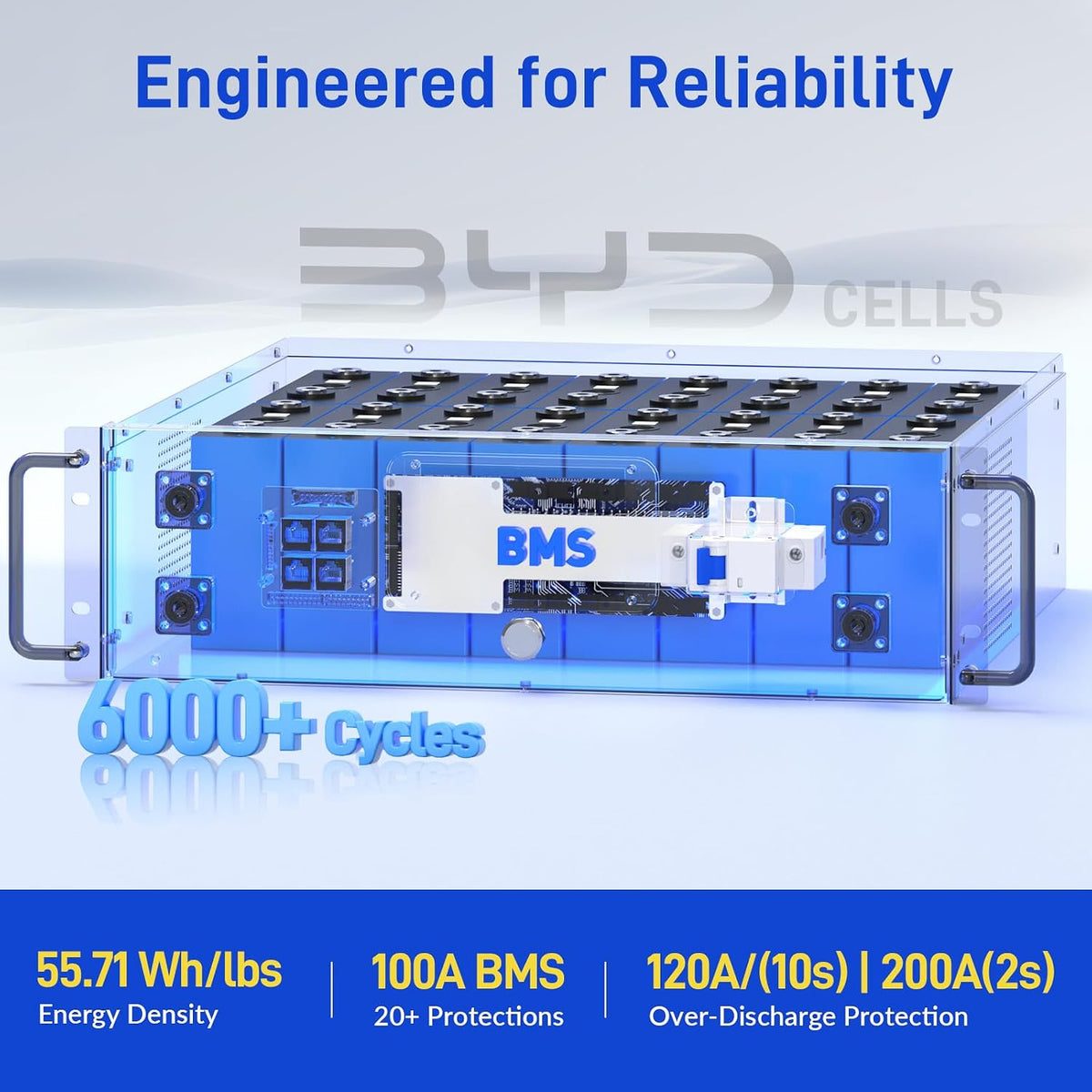 51.2V 100Ah Lifepo4 Battery 100A BMS Rack Mount Bluetooth
