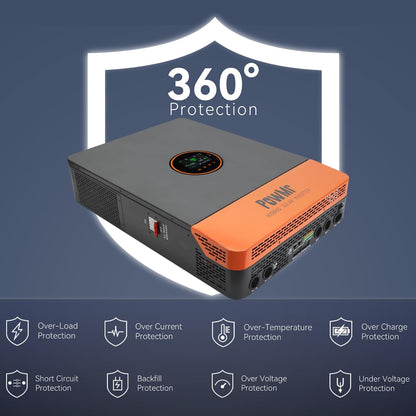 12000W Hybrid Solar Inverter, 48V DC to 110V/240V AC Split Phase Inverter with 200A MPPT Controller, Max PV Input 13.2Kw, 500VDC, Supports up to 6 in Parallel, for Lead Acid Lithium Battery