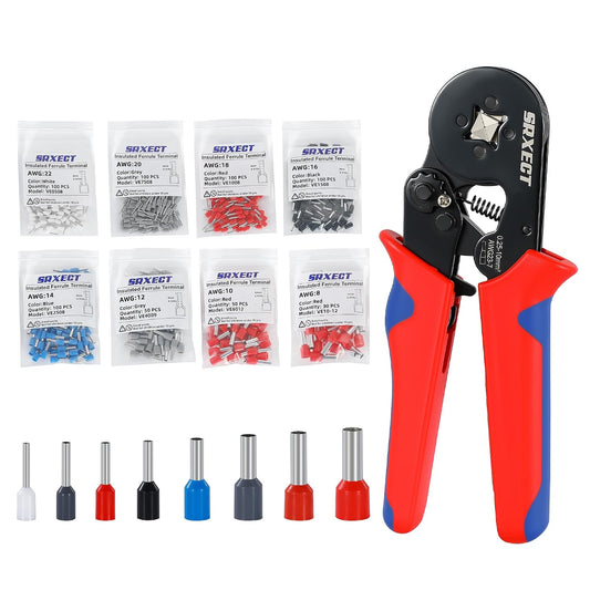 Ferrule Crimping Tool Kit,Ferrule Crimper AWG(22-8), 8 Sizes Wire Ferrule Kit AWG(22 20 18 16 14 12 10 8) Gauge Insulated Ferrule Connectors