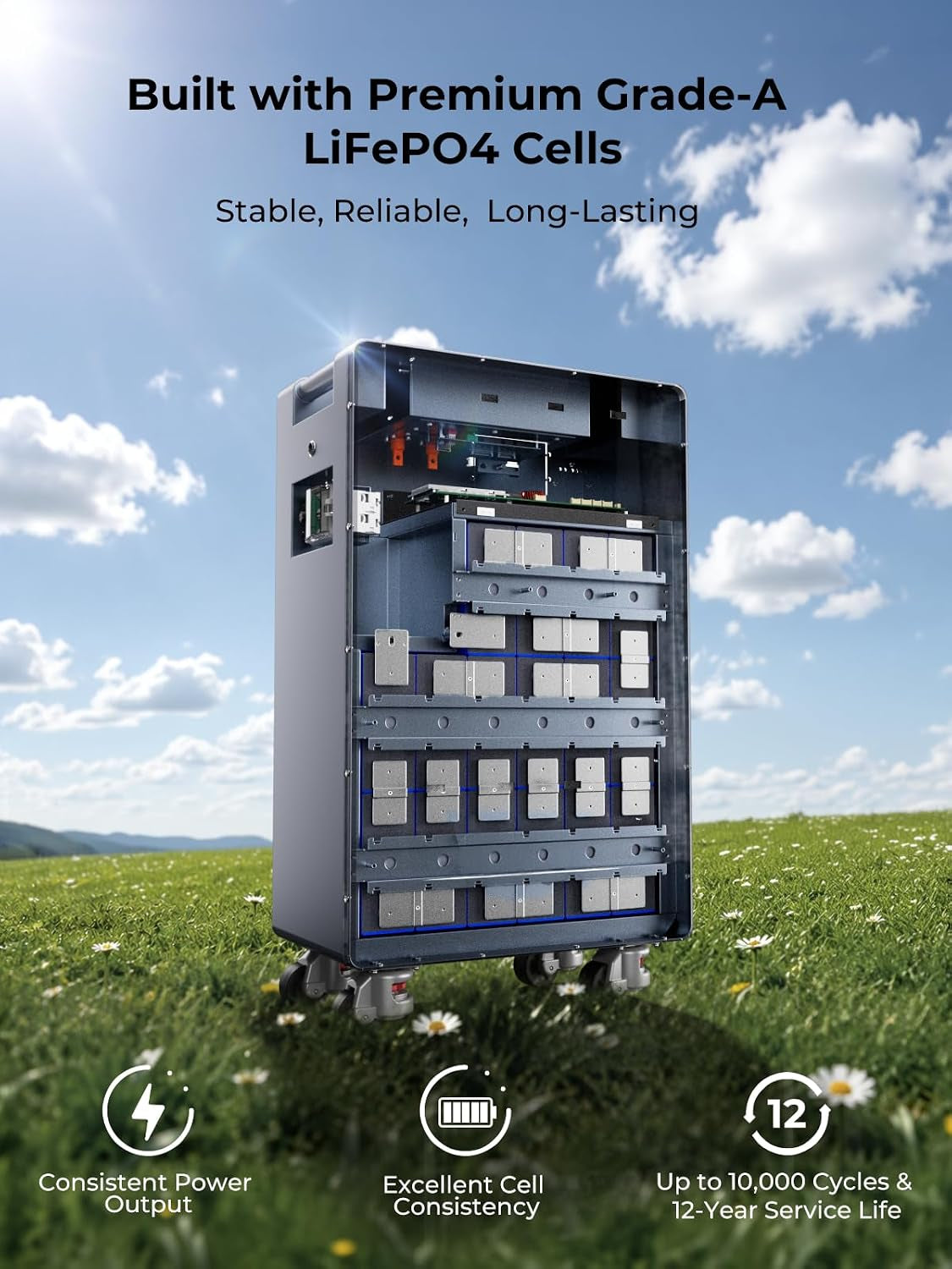 51.2V 314Ah Lifepo4 Battery, 16076.8Wh Energy Storage with 200A BMS, 250A Breaker, LCD Touchscreen, Bluetooth/Wifi, RS485/CAN/RS232 for Home Backup, Off-Grid Solar
