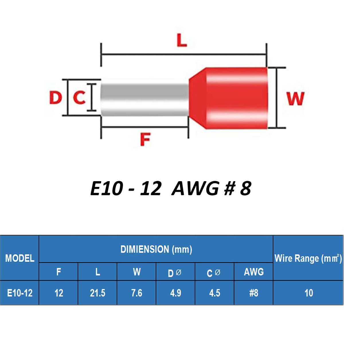 200Pcs 8 AWG Insulated Wire Ferrules Copper Cord End Terminals