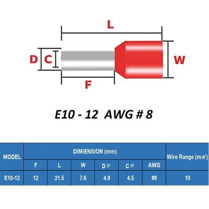 200Pcs 8 AWG Insulated Wire Ferrules Copper Cord End Terminals