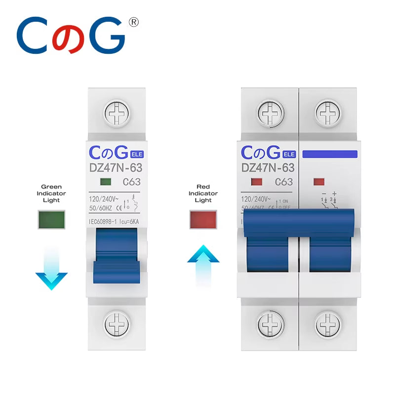 DZ47N 1P/2P 6A 10A 16A 20A 25A 32A 40A 50A 63A Circuit Breaker 120/240V MCB Din Rail Mount AC Disconnect Switch