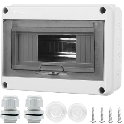 Waterproof Distribution Protection Box, ABS Plastic Breaker Electrical Box and Transparent Cover IP65, for Indoor Outdoor Wall Circuit Breaker (HT-8WAY)