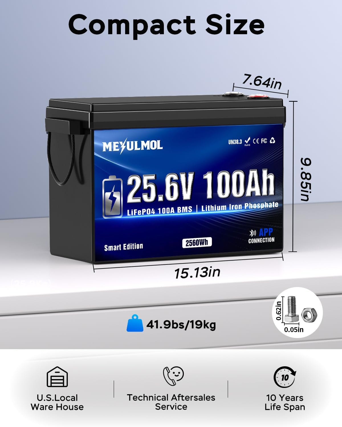 24V 100Ah Lifepo4 Lithium Battery with APP Monitoring, 100A BMS, 2560Wh Energy, Expandable to 2S4P, 5000+ Cycles,Low-Temp Protection, for RV, Solar, Trolling Motor, Camping, Off-Grid & Home Backup