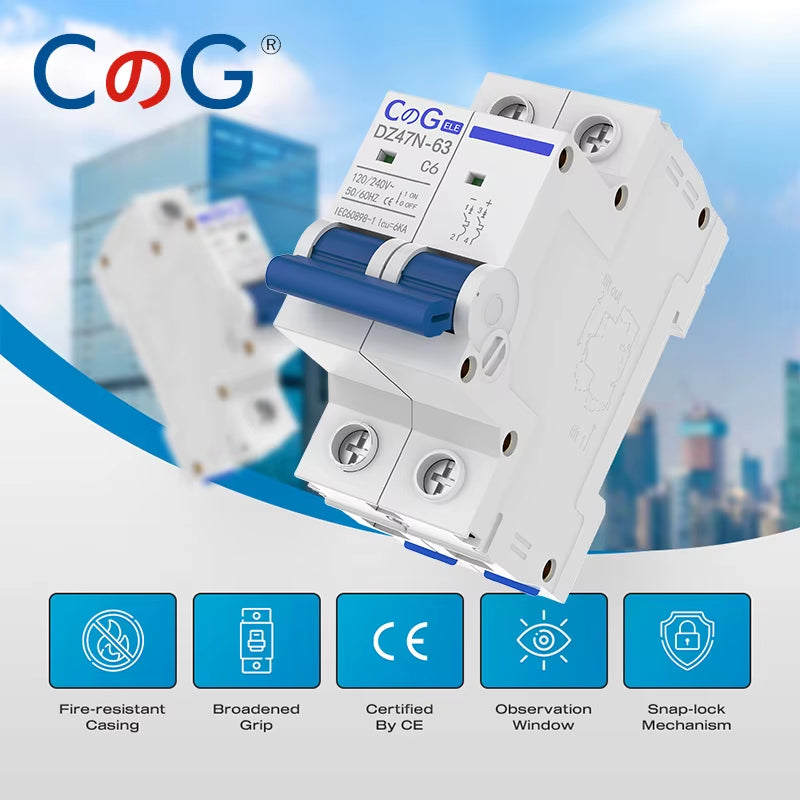 DZ47N 1P/2P 6A 10A 16A 20A 25A 32A 40A 50A 63A Circuit Breaker 120/240V MCB Din Rail Mount AC Disconnect Switch