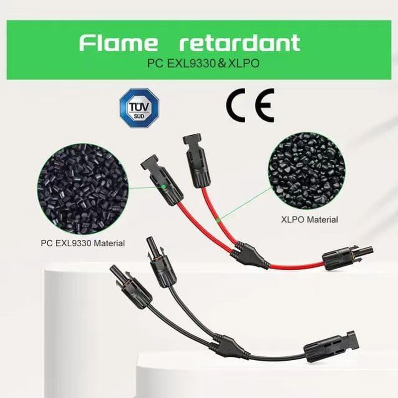 2PCS 6 FT 10AWG Solar Extension Cable with Female and Male Connector，With Extra 2Pcs Solar Y Branch Connectors Adaptor Kit for Home, Ship and RV Solar Panels，Waterproof Solar Extensioncable Kit