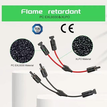 2PCS 6 FT 10AWG Solar Extension Cable with Female and Male Connector，With Extra 2Pcs Solar Y Branch Connectors Adaptor Kit for Home, Ship and RV Solar Panels，Waterproof Solar Extensioncable Kit