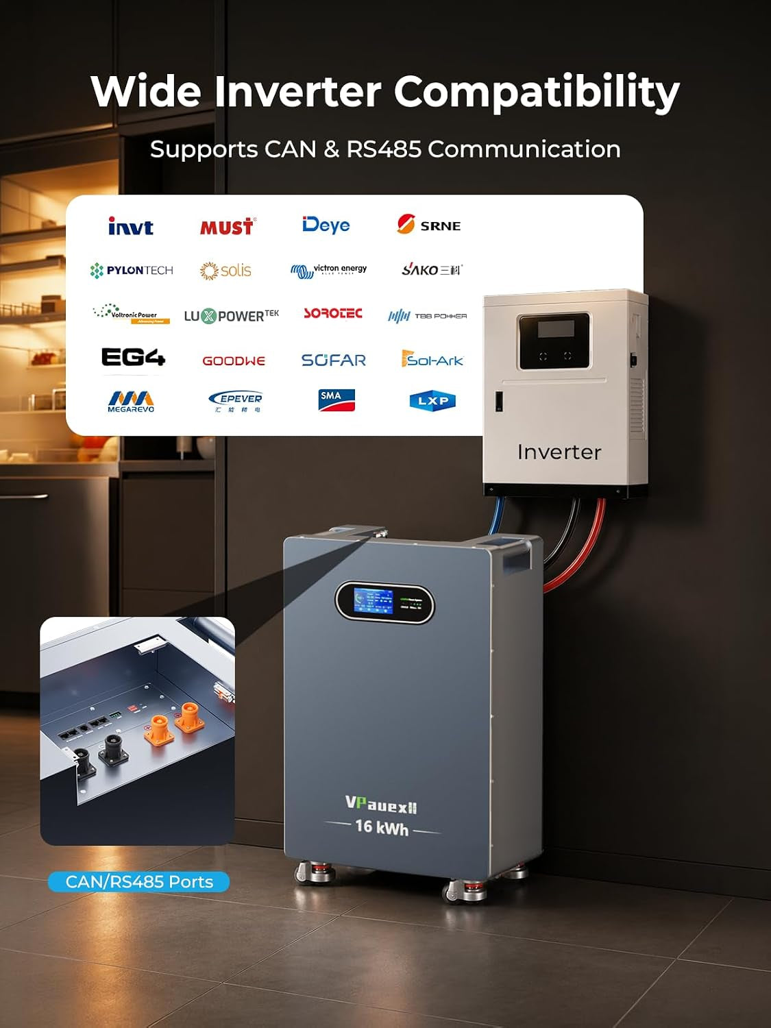 51.2V 314Ah Lifepo4 Battery, 16076.8Wh Energy Storage with 200A BMS, 250A Breaker, LCD Touchscreen, Bluetooth/Wifi, RS485/CAN/RS232 for Home Backup, Off-Grid Solar