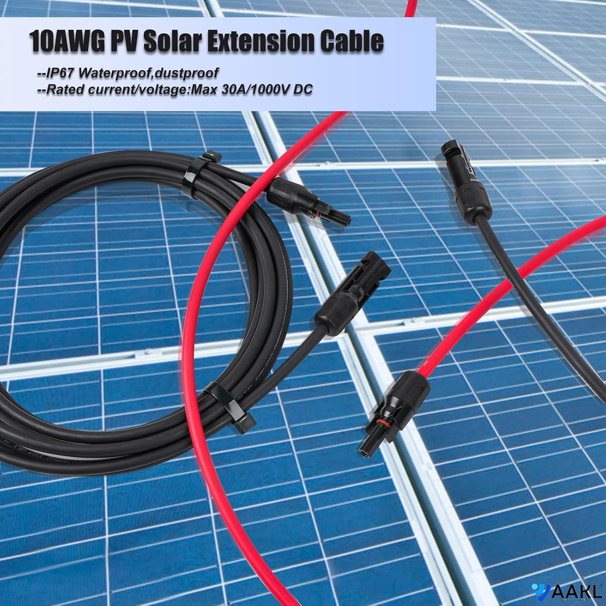 Solar Extension Cable 30 Ft 10AWG (6Mm²) Solar Power Cable Wire Male Female Connectors Gauge 30' 30A Wire for Roof PV Wire Solar Panel Cables 10 Gauge Wire