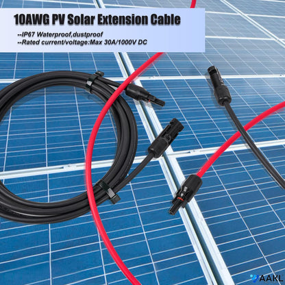 Solar Extension Cable 30 Ft 10AWG (6Mm²) Solar Power Cable Wire Male Female Connectors Gauge 30' 30A Wire for Roof PV Wire Solar Panel Cables 10 Gauge Wire