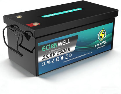 24V(25.6V) 200Ah Lifepo4 Lithium Battery, 5120Wh Deep Cycle Lithium Battery, Built-In 200A BMS, 15000+ Cycles, IP65 Waterproof, Perfect for Trolling Motor, Solar, RV, Marine, Off-Grid and Home Backup