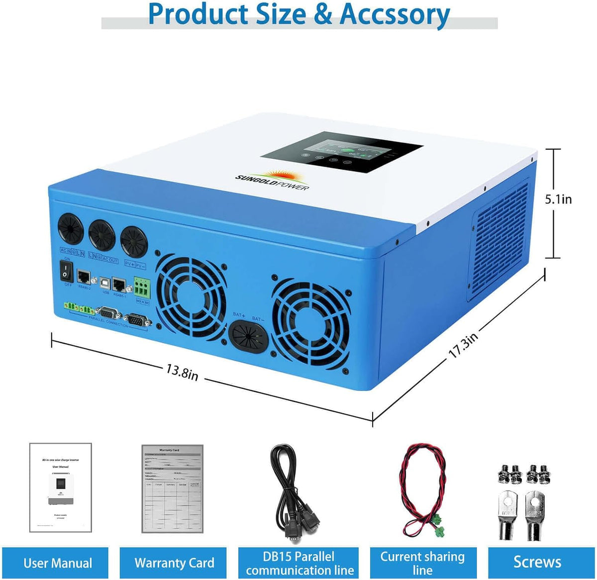 5000W DC 48V UL1741 Pure Sine Wave Solar Inverter,100A MPPT Solar Charger and 40A AC Battery Charger, 120V AC Output Solar Inverter Charger Manufactured by Sungoldpowerco.,Ltd (Support Parallel)