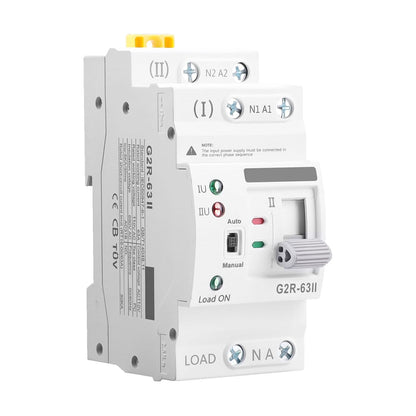 Mini ATS AC Automatic/Manual Transfer Switch 2P 63A 110V, ATS Manual Transfer for Uninterruptible Power Supply Home,Dual Auto Power Electrical Selector Switch DIN Rail Mount（G2R 2P 63A AC110V）