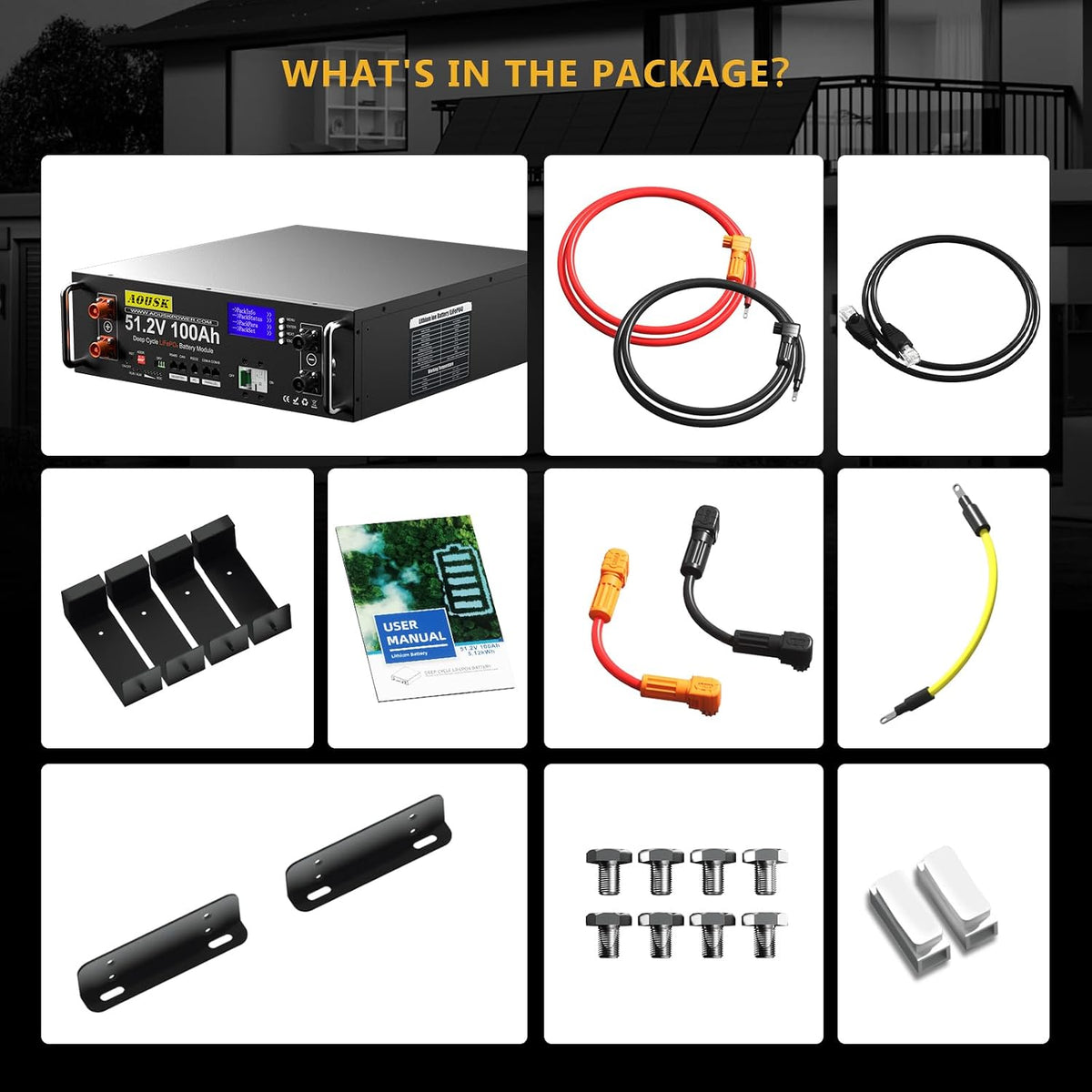 48V 100Ah(V2) Lithium Lifepo4 Solar Battery, Support Inverter Communication, Built-In 100A BMS with Bluetooth,Max. 5120W Power Output, 6000+ Cycles, Perfect for Off-Grid, Solar, Backup Power